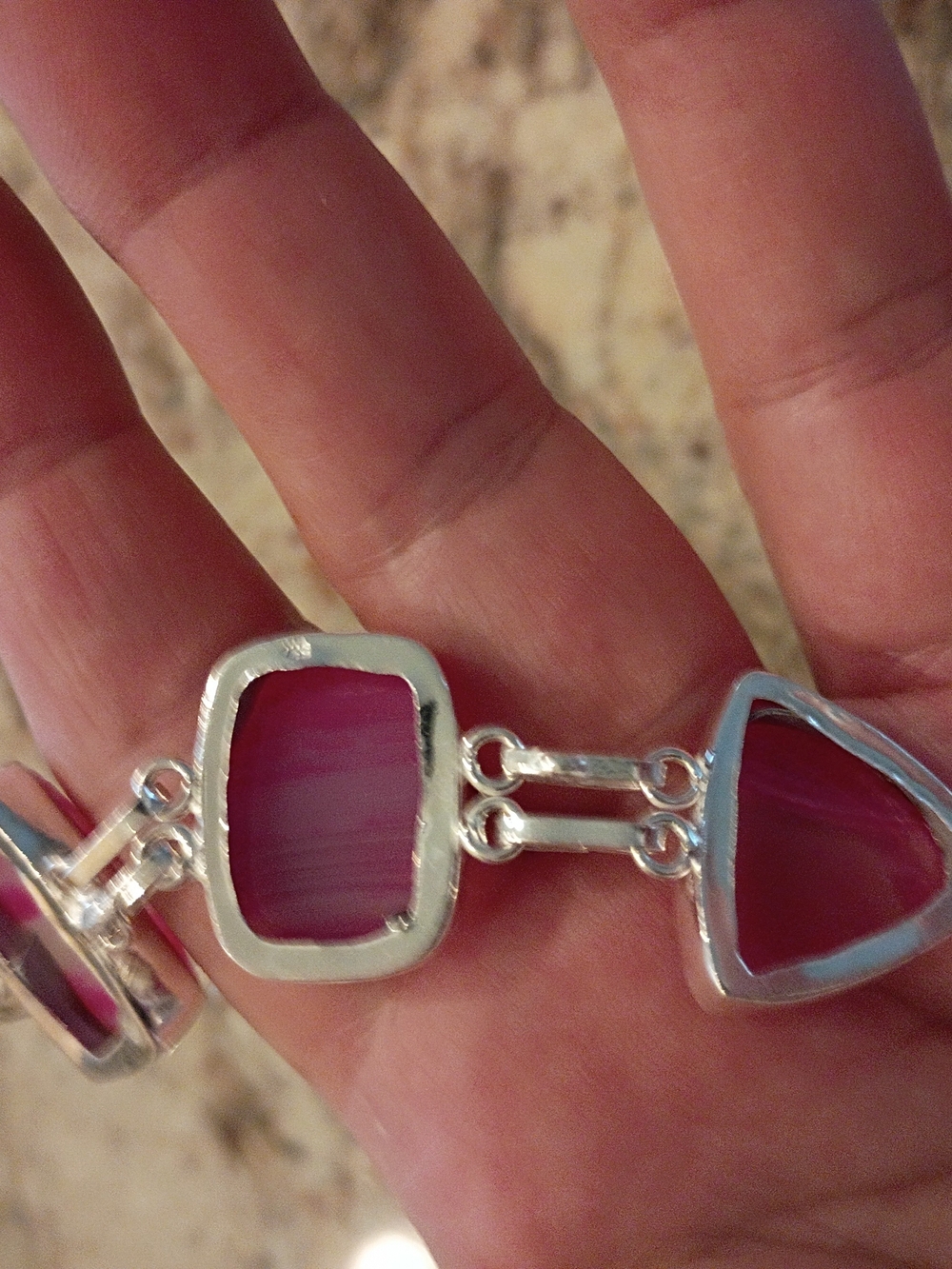 Pink Agate Statement Bracelet Really Beautiful Patterns In Stones! - Picture 6 of 7